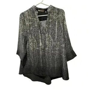Soft Surroundings Black & White Abstract Print Tunic Blouse 3/4 Sleeve Womens Si